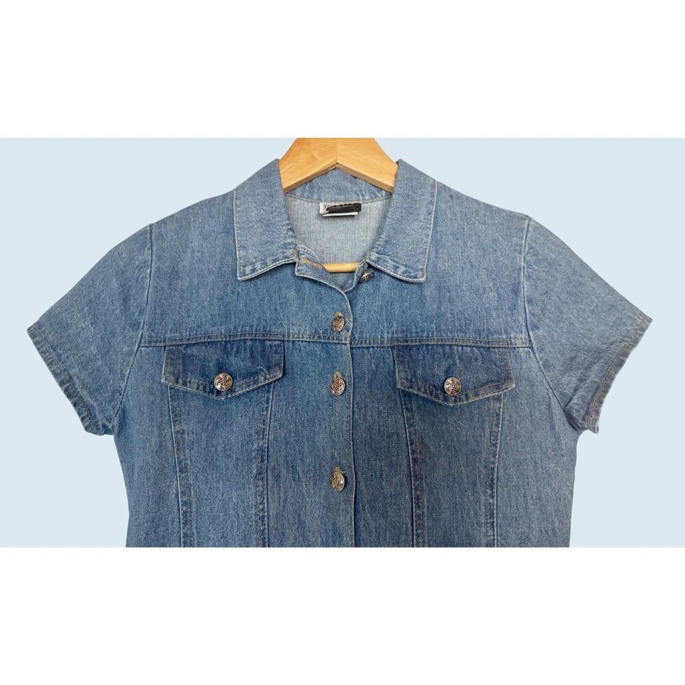 Vintage SWEET SODA Midi Length Full Button Denim Dress 80s / 90s Sz S - Picture 2 of 6